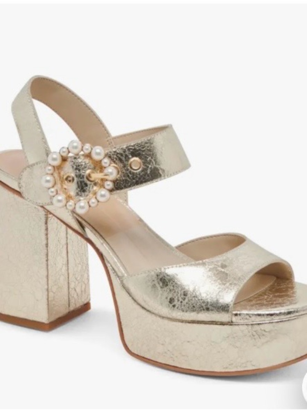 Dolce Vita Metallic Gold Pearl-Embellished Ankle Strap Platform Sandal Size 8.5